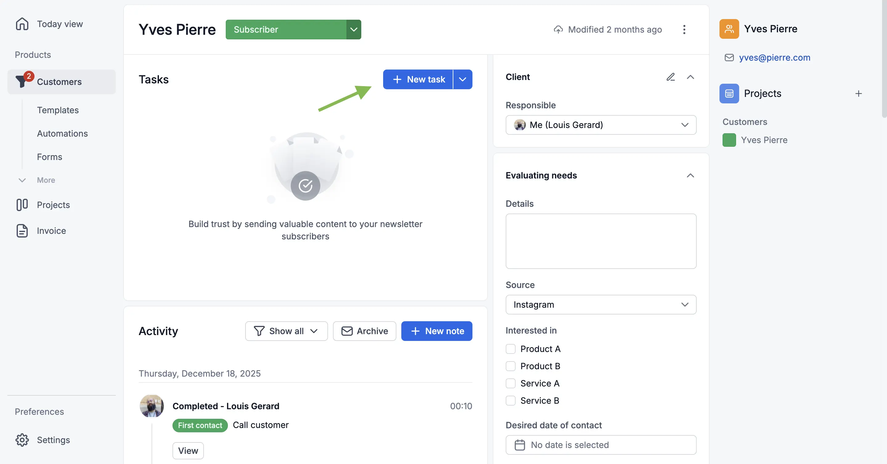 Setting a Task