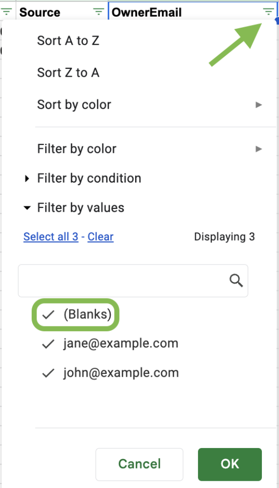 Field blanks filter example