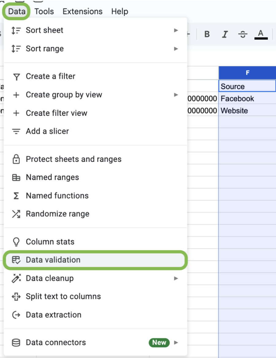 Customers tab example