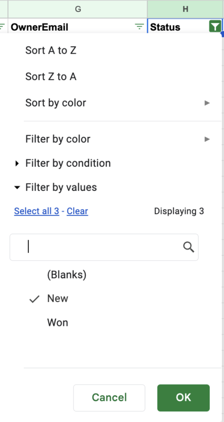 Filter by status example