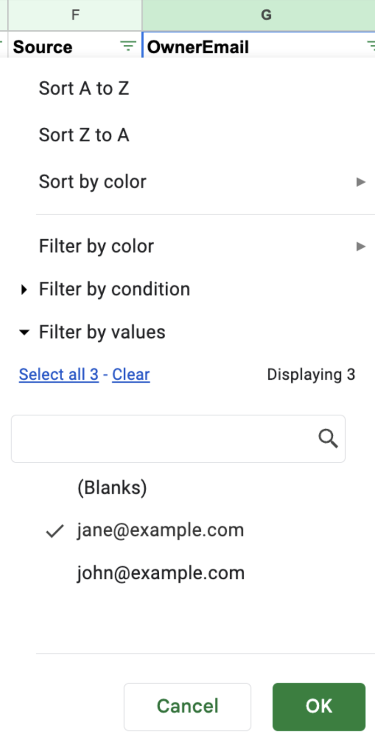Filter by owner example