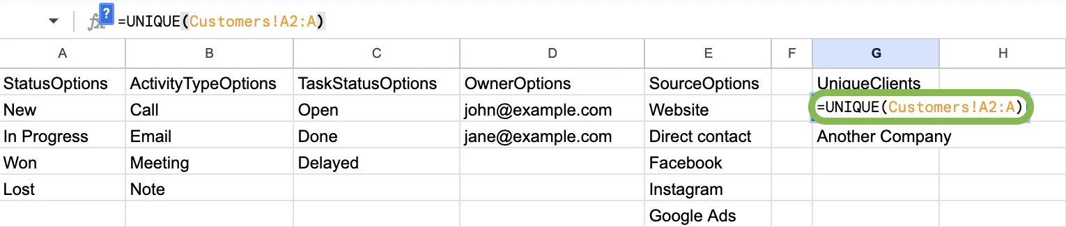 Voorbeeld tab met dropdown-opties