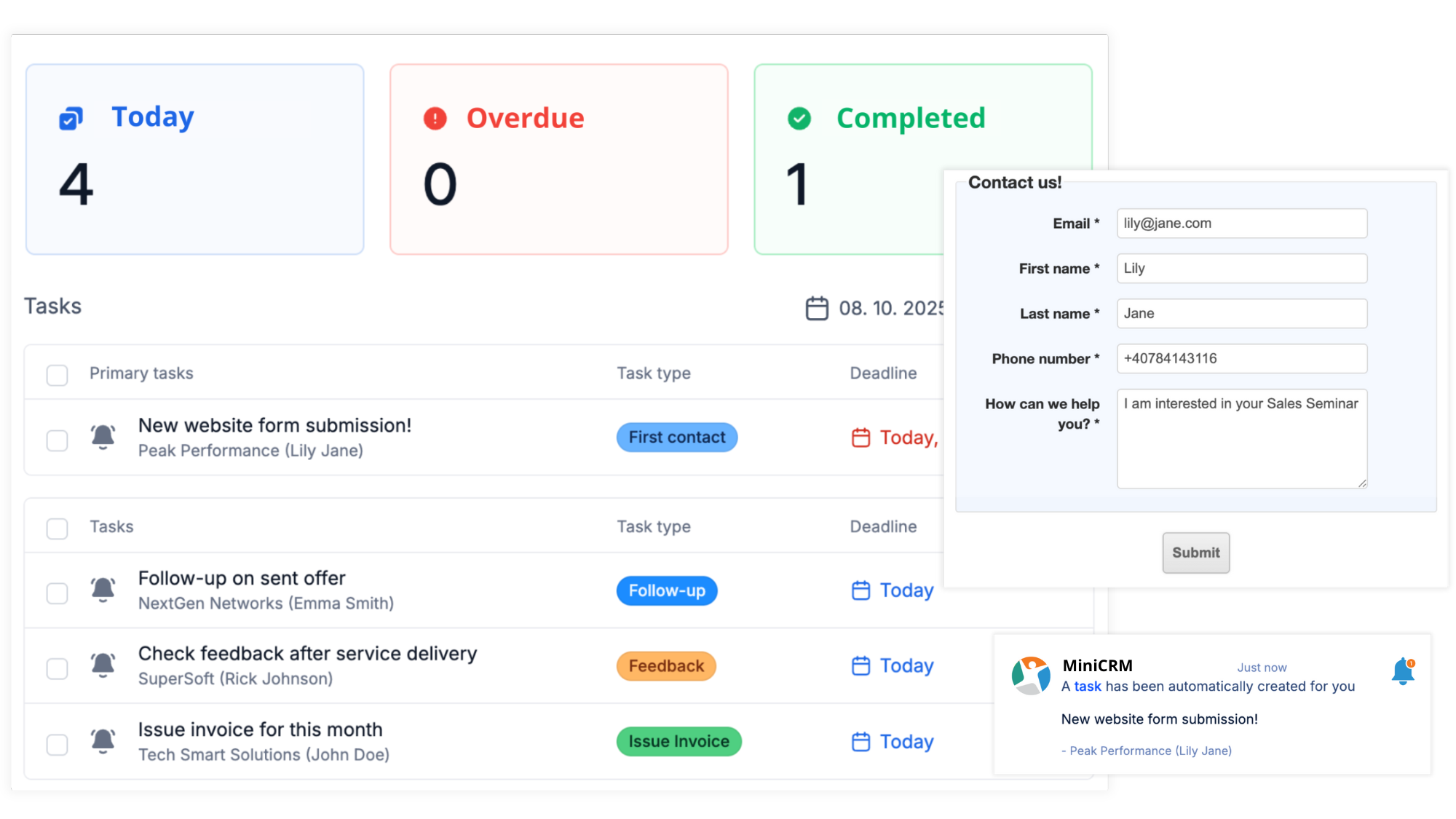 MiniCRM - CRM tool for small and medium businesses