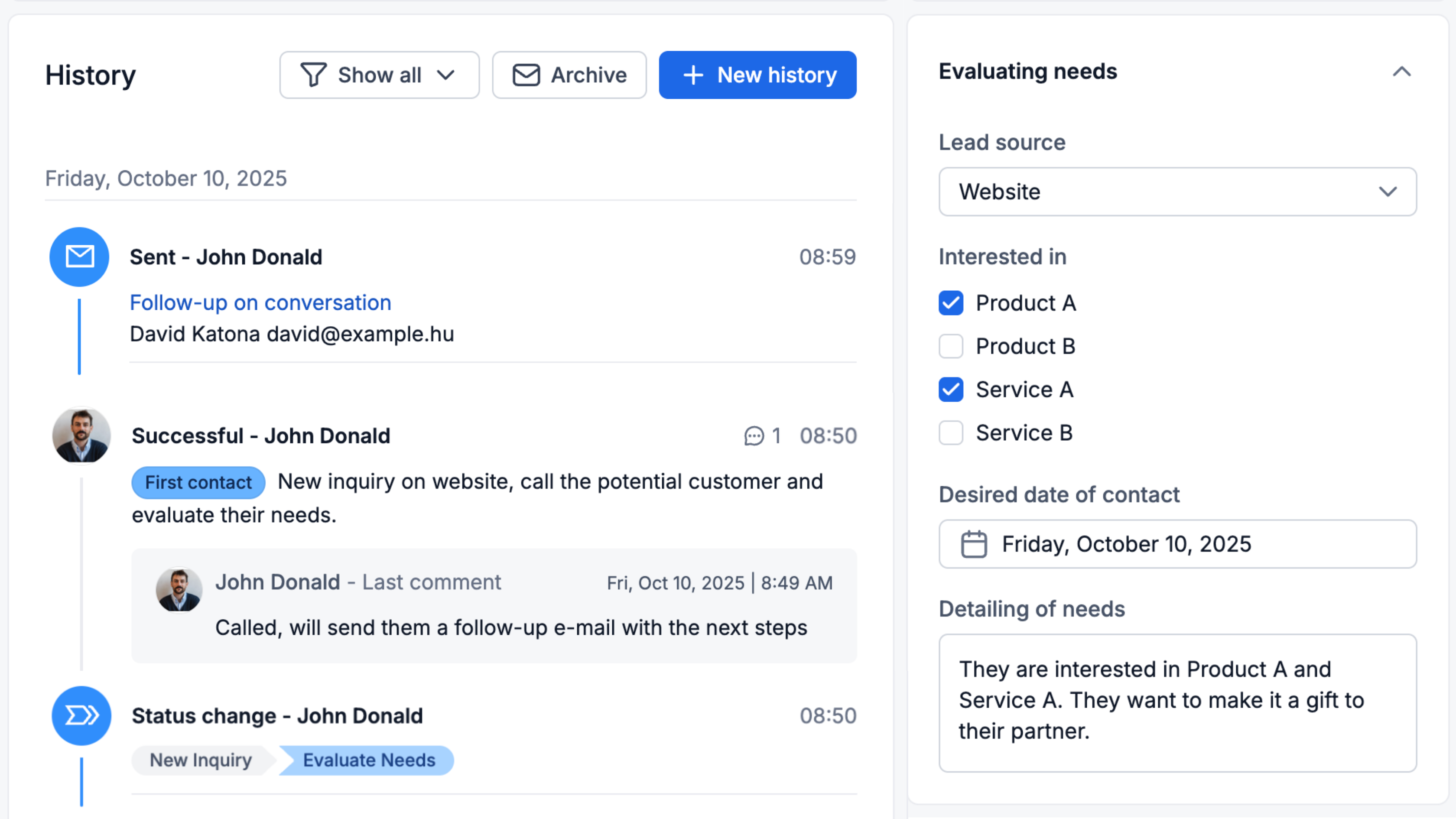 Complete customer history