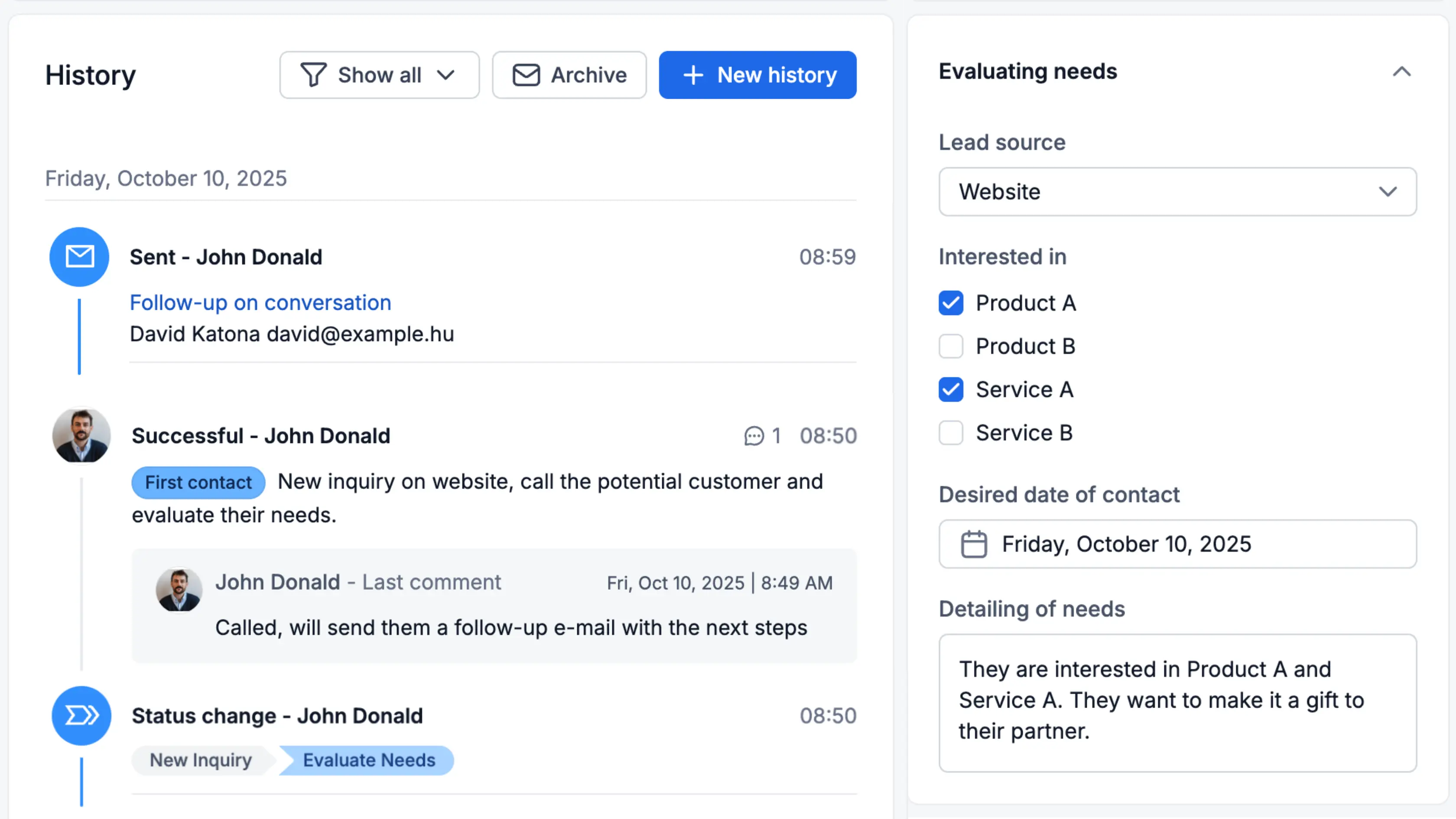 Täydellinen asiakashistoria